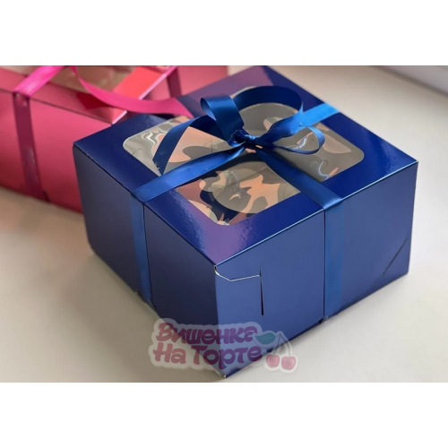 Коробка для 4 капкейков с квадратным окном 16*16*10 см, синяя Коробка для 4 капкейков с квадратным окном 16*16*10 см, синяя