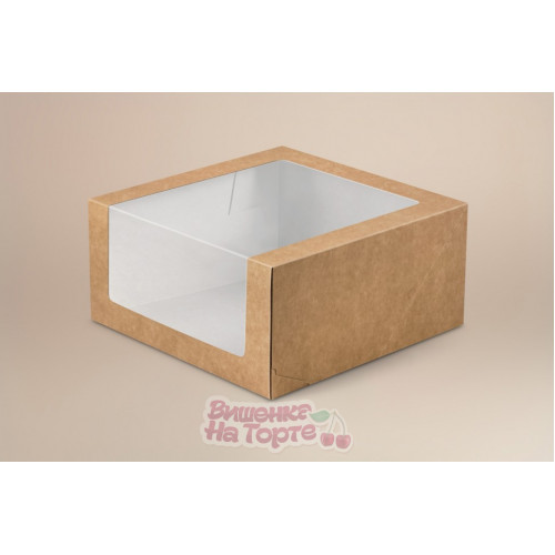 Коробка для торта с окном 18*18*10 см, крафт Коробка для торта с окном 18*18*10 см, крафт