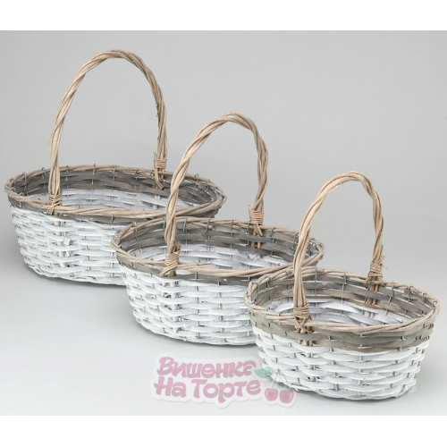 Набор корзин плетеных (ива), 39х30х15х37 см / 33х25х13,5х32 см / 27х20х12х27 см, 3 шт., серый с бел. Набор корзин плетеных (ива), 39х30х15х37 см / 33х25х13,5х32 см / 27х20х12х27 см, 3 шт., серый с бел.