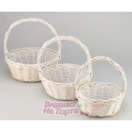 Набор плетеных корзин (ива), D35x14/36 см, D30x12/31 см, D25x10/26 см, 3 шт., алебастровый Набор плетеных корзин (ива), D35x14/36 см, D30x12/31 см, D25x10/26 см, 3 шт., алебастровый